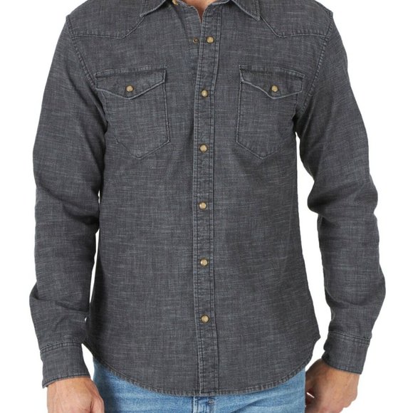 New Wrangler Slim Fit Denim Shirt Black Denim Color Men's Size XL Premium - Picture 7 of 10